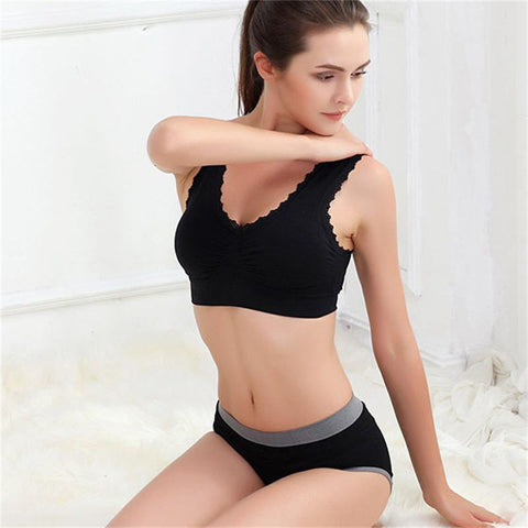 Bra Padded Soft Bras Lace Edge Crop Top Stretch Vest Solid Color