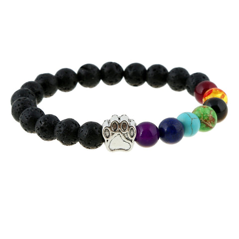 Dog Paw Lava Bead Rainbow Bridge Bracelet