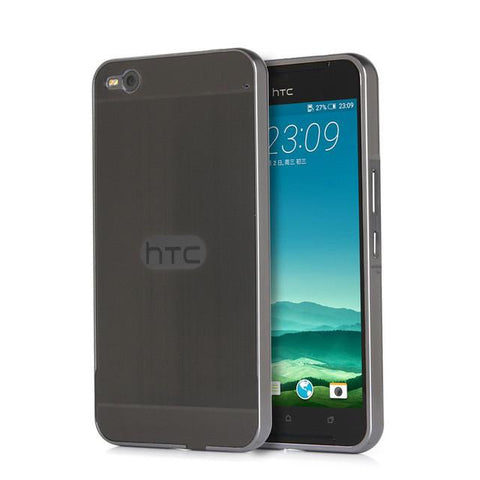 Plating Aluminum Metal Frame and Wire Drawing Effect Acrylic Back Cover Cases For HTC X9