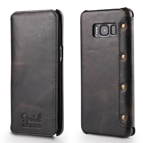 Genuine Real Leather Wallet Full-Body Protective For Samsung Galaxy S8 S8 Plus