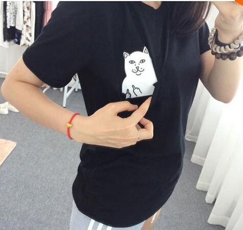 2017 New Summer Pocket Harajuku Cat Lovers Women T-Shirt