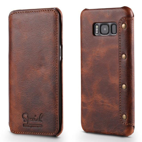 Genuine Real Leather Wallet Full-Body Protective For Samsung Galaxy S8 S8 Plus