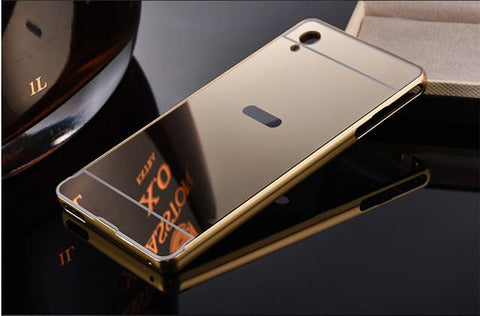 Mirror Back Cover Case Metal Frame Phone Cases for Sony Xperia