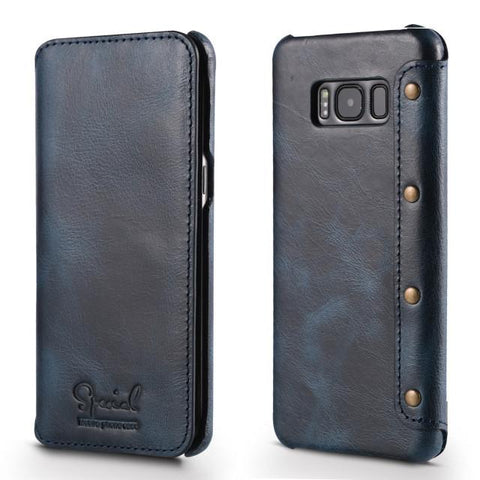 Genuine Real Leather Wallet Full-Body Protective For Samsung Galaxy S8 S8 Plus