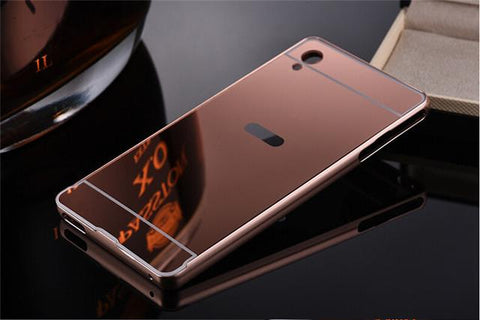 Mirror Back Cover Case Metal Frame Phone Cases for Sony Xperia