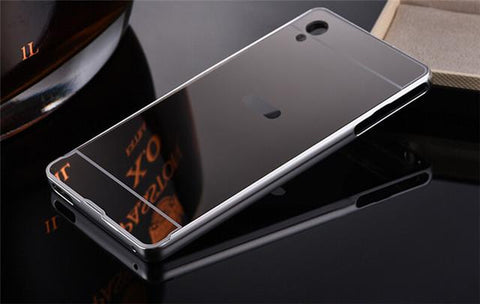 Mirror Back Cover Case Metal Frame Phone Cases for Sony Xperia