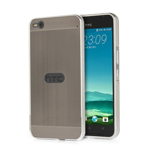 Plating Aluminum Metal Frame and Wire Drawing Effect Acrylic Back Cover Cases For HTC X9