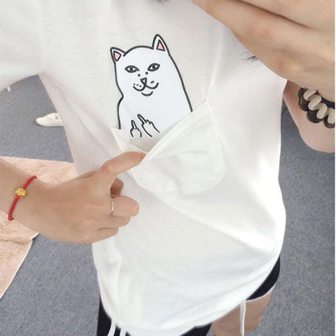 2017 New Summer Pocket Harajuku Cat Lovers Women T-Shirt