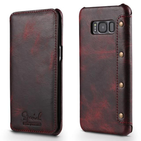 Genuine Real Leather Wallet Full-Body Protective For Samsung Galaxy S8 S8 Plus