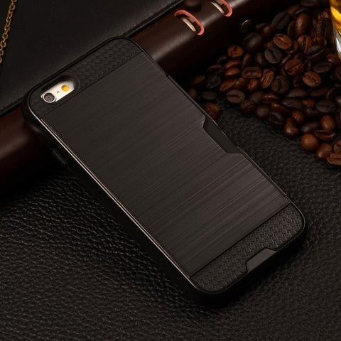 Metalic Silicon Plastic Coque With Card Holder Slot iPhone Case