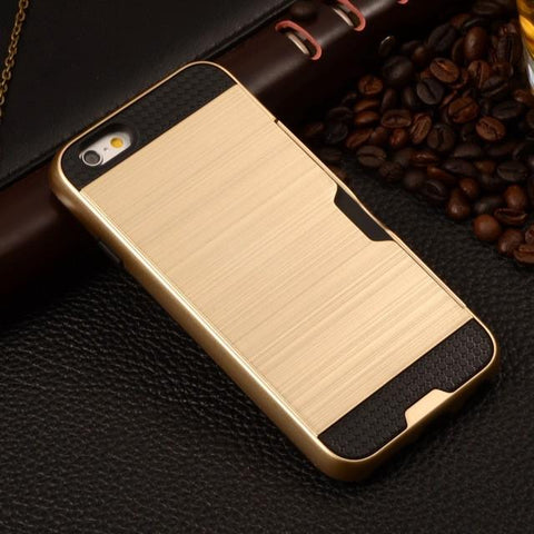 Metalic Silicon Plastic Coque With Card Holder Slot iPhone Case