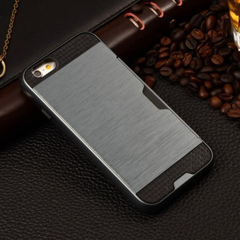 Metalic Silicon Plastic Coque With Card Holder Slot iPhone Case