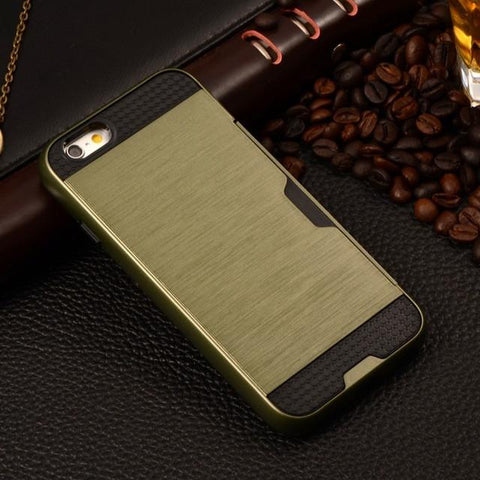 Metalic Silicon Plastic Coque With Card Holder Slot iPhone Case