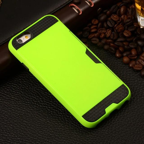 Metalic Silicon Plastic Coque With Card Holder Slot iPhone Case