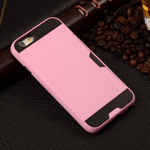 Metalic Silicon Plastic Coque With Card Holder Slot iPhone Case