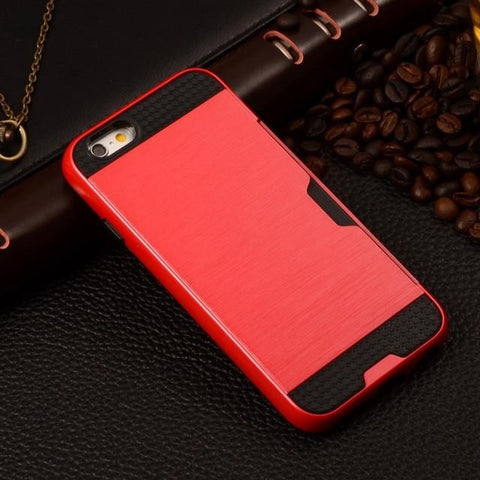 Metalic Silicon Plastic Coque With Card Holder Slot iPhone Case