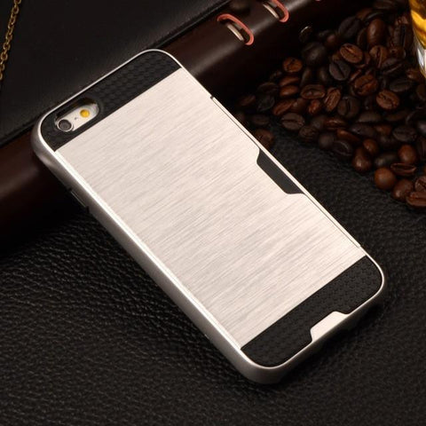 Metalic Silicon Plastic Coque With Card Holder Slot iPhone Case