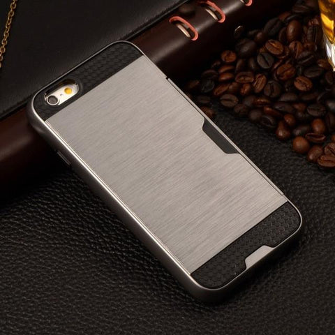 Metalic Silicon Plastic Coque With Card Holder Slot iPhone Case