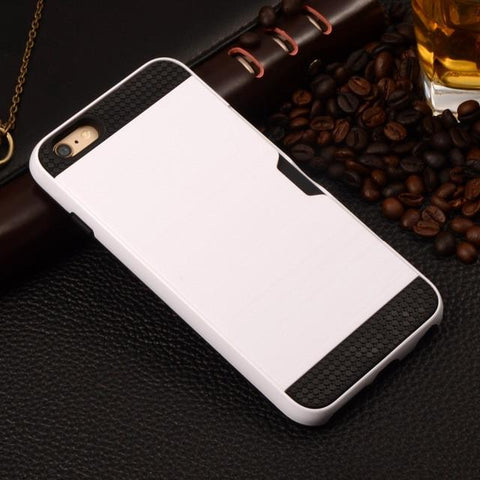 Metalic Silicon Plastic Coque With Card Holder Slot iPhone Case